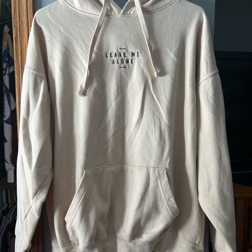 Casual Cream Hoodie with Text Design